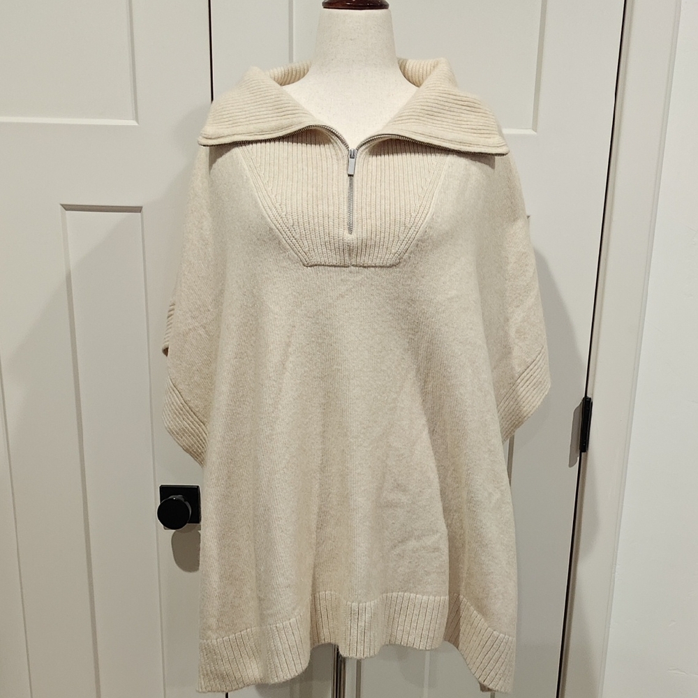 Cozy Cream Poncho with Zip Collar